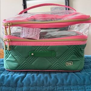 lug Green & Pink Clear Double-Compartment WICKED Cosmetic Case NWT
